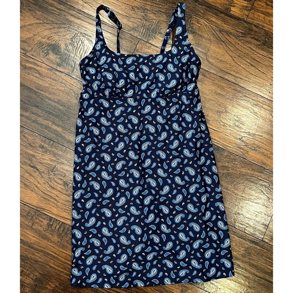 Lands' End Navy Paisley Swim Dress